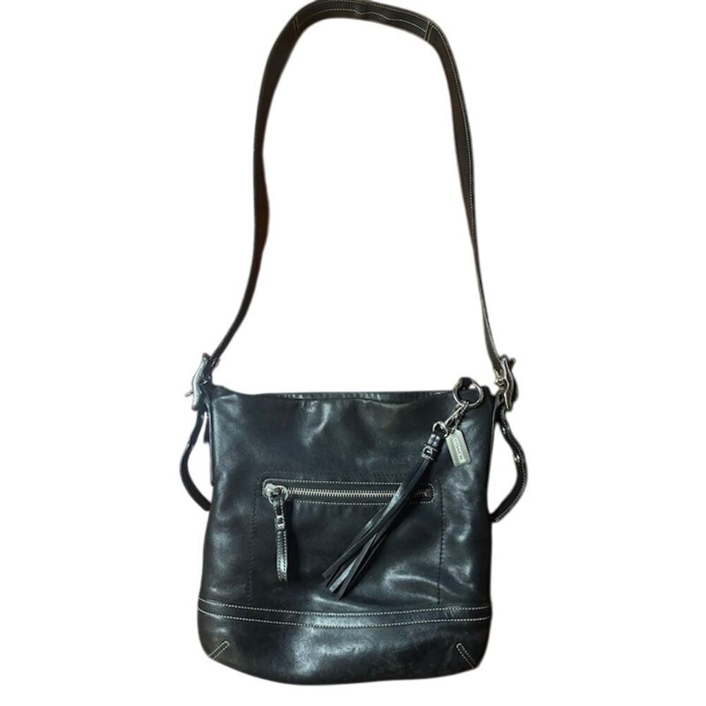 COACH 1415 Vintage Y2K Legacy Slim Hobo Black Leather Shoulder Bag Zip Tassel - Picture 2 of 11